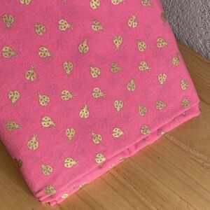 Pink cotton Fabric with Gold ladybug print. Large piece  Keepsake Calico line